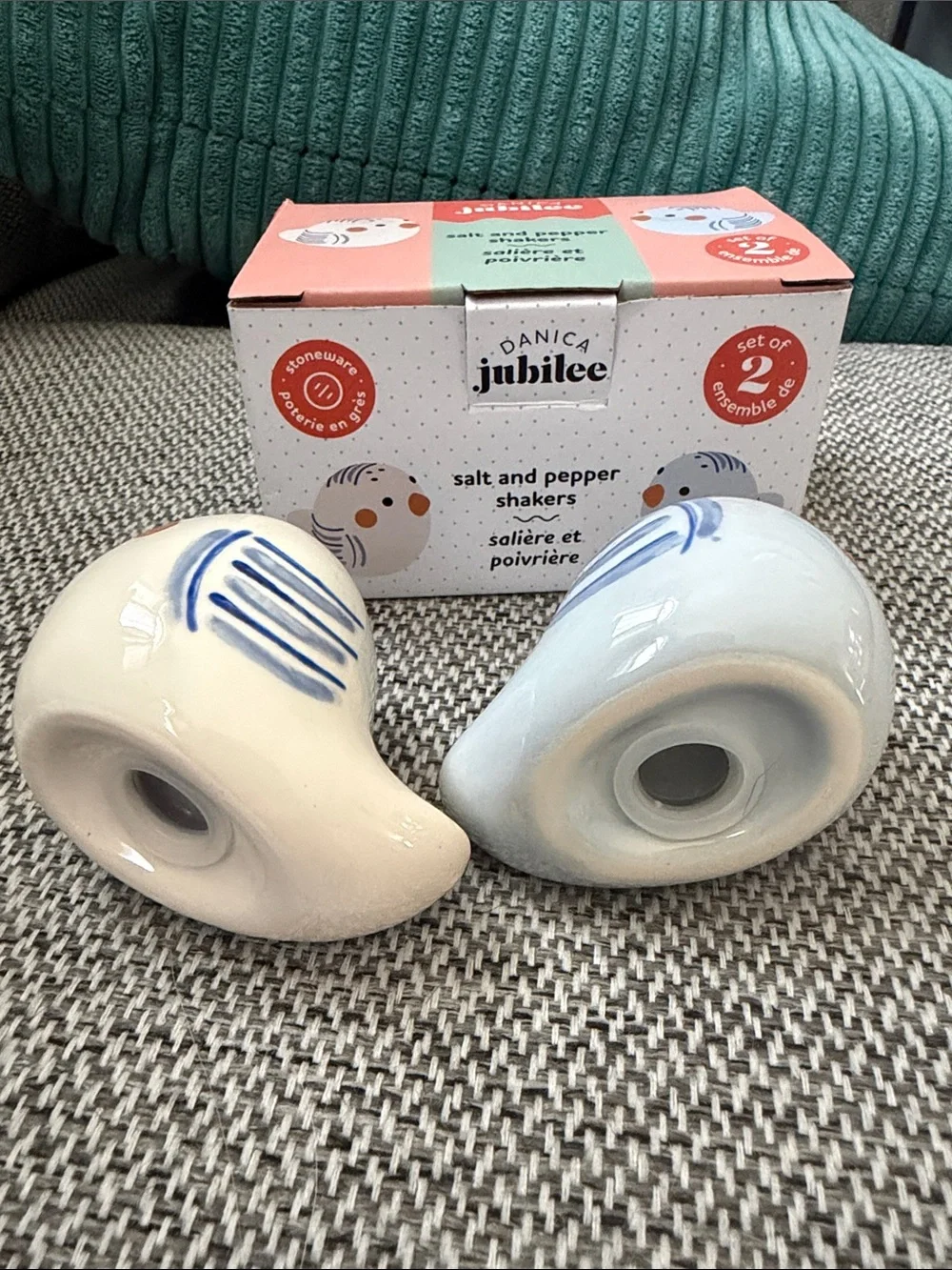 Danica Jubilee Blue & Cream Bird Salt and Pepper Shakers - Set of 2 New in Box